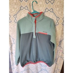 Columbia Sweater Womens XL Green Red Snap Fleece Sweatshirt Pullover Outdoor